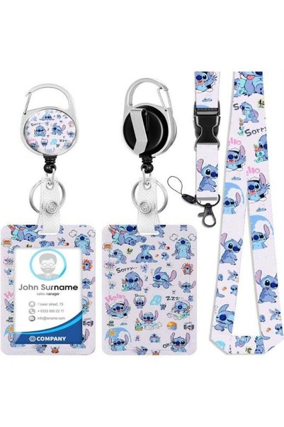 Generic 3-in-1 Disney Stitch logo blue plastic ID holder with lanyard, retrac...