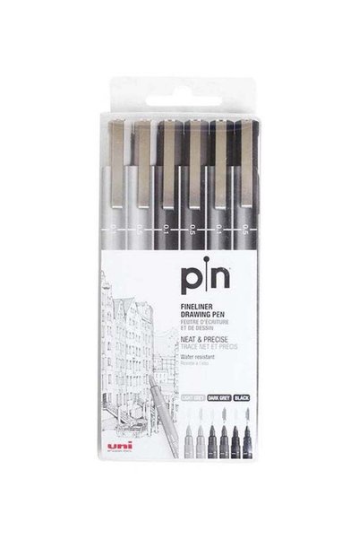 Generic 6-Piece Fineliner Pen Set Light Grey/Dark Grey/Black