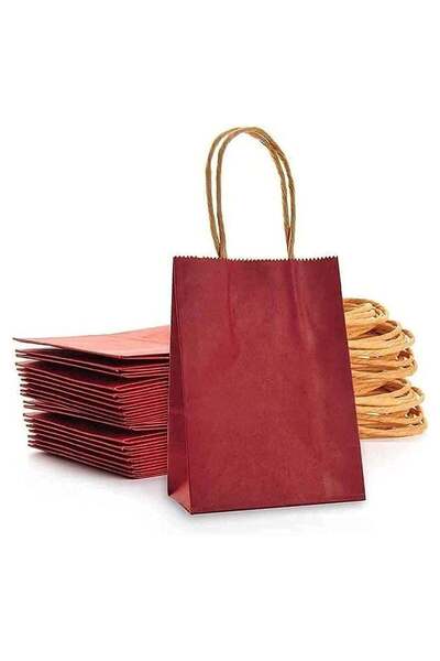 Generic Maroon Paper bags with handles 15x11x6 cm Small Kraft Gift bags for B...