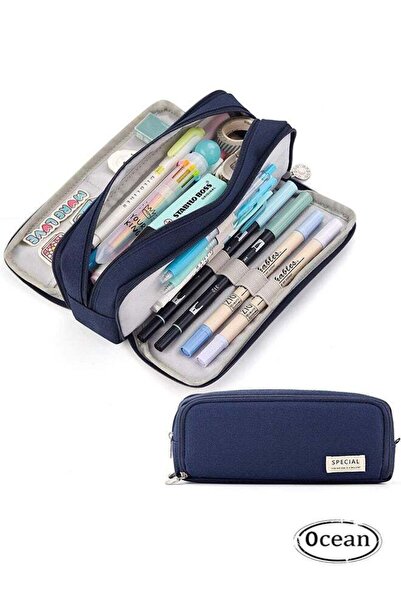 Generic Large Capacity Pen Case, Three Compartment Pen Case, Suitable for Sta...