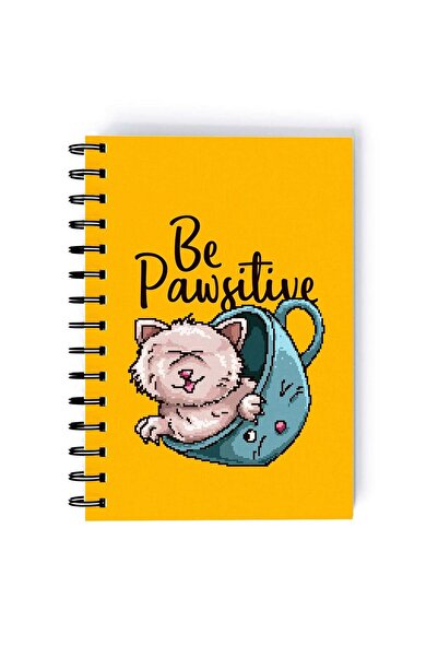 Generic Spiral A5 Notebook Retro Pixel Art Cute Cat Pawsitive Yellow
