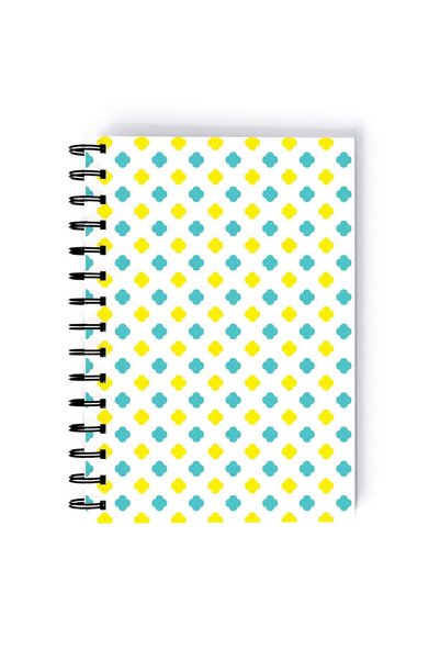 Generic Spiral A5 Notebook Arabic Pattern Blue and Yellow Aesthetics