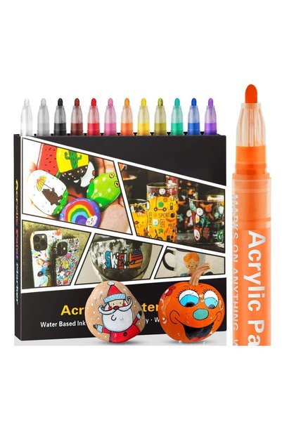 Generic 12 Color Acrylic Paint Markers Waterproof Paint Pens for Rock Paintin...