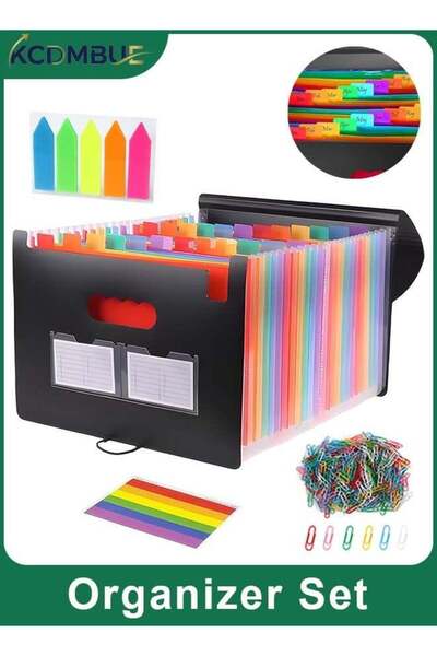 Generic 25 Pocket Expanding File Folder Set with Colored Paper Clips & Sticky...