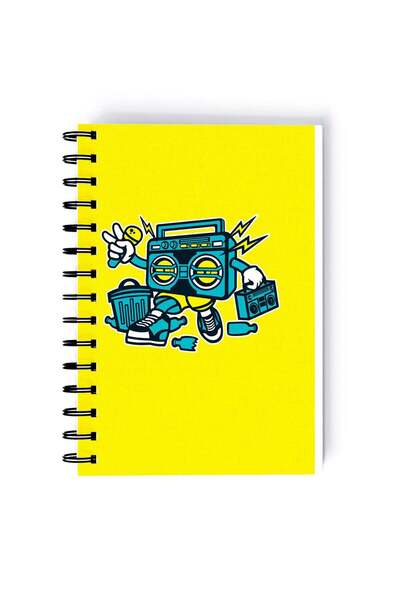 Generic Retro Radio Character Rectangle Spiral A5 Notebook Multicolour
