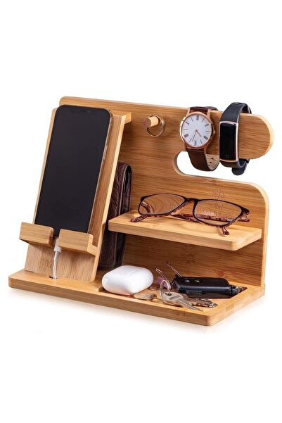 Generic Wood Phone Docking Station Ash Key Holder Wallet Stand Watch Organize...