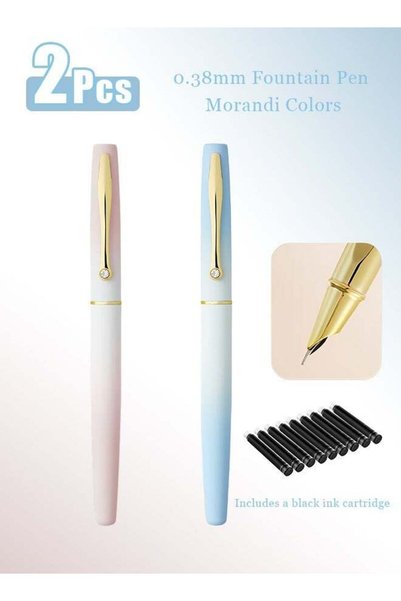 Generic 2 pcs 0.38mm Fountain Pen — Morandi-Colored Metal Body, Classic Model...