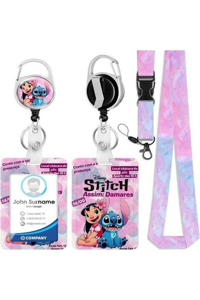 Generic 3-in-1 Disney Pink Stitch Logo Plastic ID Holder with Lanyard, Retrac...