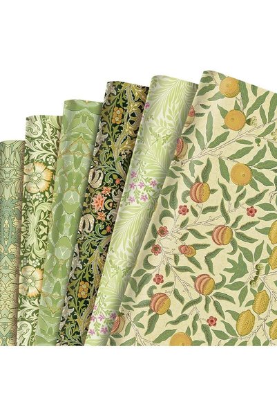 Generic 12 Sheets William Morris Wrapping Paper: Retro Floral Greenery Gift W...