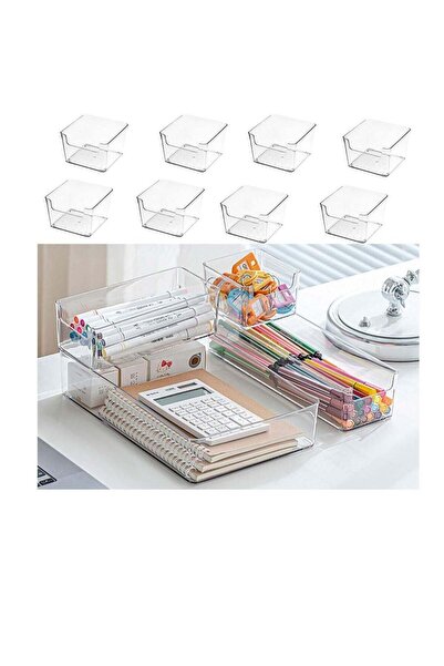 Generic 8 Pack Desk Drawer Organizers Clear Plastic Storge Bins Stationary Or...