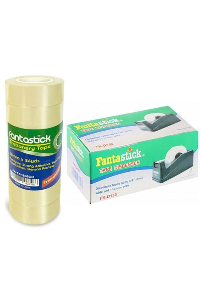 Generic 8-Piece Clear Stationery Tape 18mm Width With Tape Dispenser