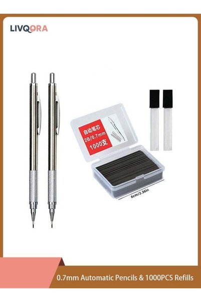 Generic 2PCS 0.7mm Automatic Pencils & 1000PCS Refills - Full Metal Art Drawi...