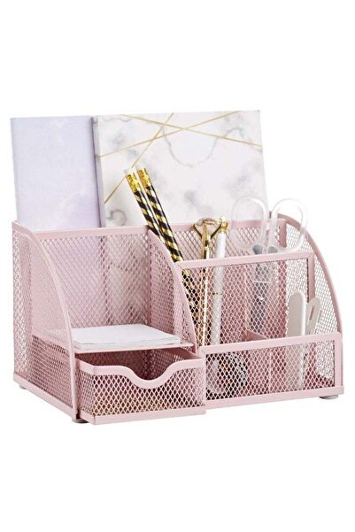 Generic Mesh Desktop Organizer with Sliding Drawer – 6 Compartments Multi-Pur...