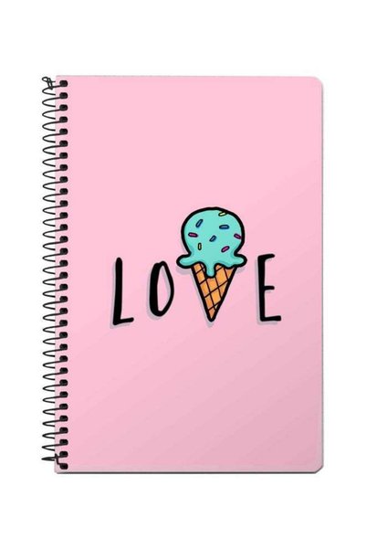 Generic A5 Love Ice Cream Cone Printed Spiral Bound Notebook Pink/Black/Green