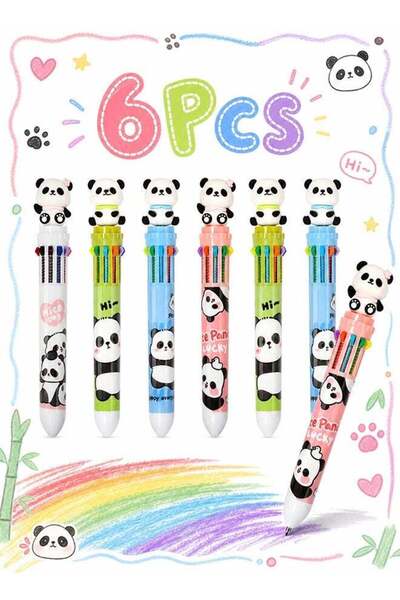 Generic 6 Pcs 10-in-1 Multi Color Ballpoint Pens - Retractable Cartoon Pens w...