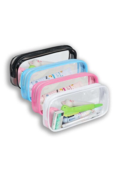 Generic Set of 4 Clear PVC Pencil Bags with Zipper - Versatile Pen Pouches an...