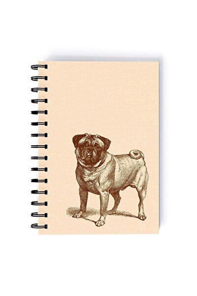 Generic Spiral A5 Notebook Pattern Cute Animal Pug Dog Beige Aesthetics