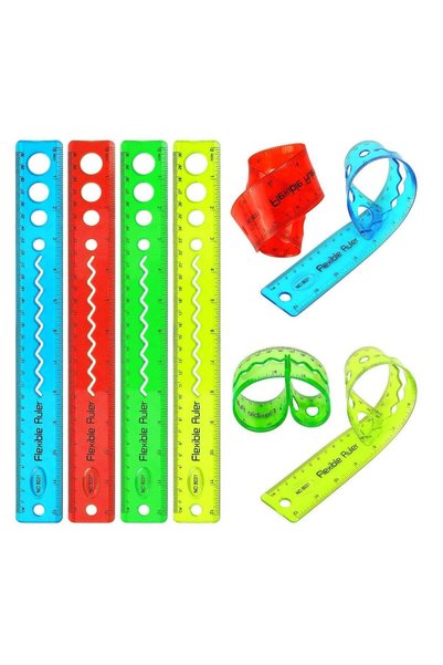 Generic 8 Packs 4 Colors Flexible Ruler 12 Inch，Clear Straight Ruler for Work...