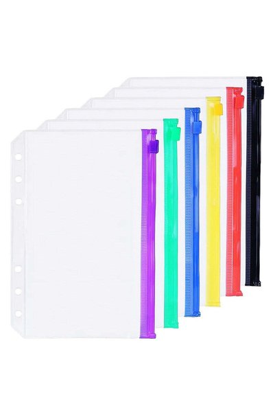 Generic 6 Pack A5 6 Holes Binder Zip Pockets Plastic Binder Zipper Folders Wa...