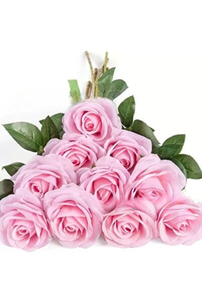 QGC Buchet de 9 trandafiri artificiali roz, tulpina de 51 cm, diametrul flori...