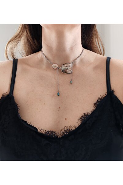 Doğal İnci Taşlı Özel Tasarım Modern Şık Çelik Choker Kolye