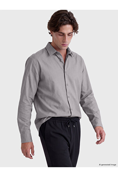 LC Waikiki Lcw Vision Gray Plain Standard & Regular Men's Shirt with Nevavm D...