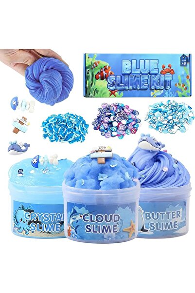 Beauenty 3 Pack Blue Slime Kit, Cute Butter Slime, Suitable for Boys and Girl...
