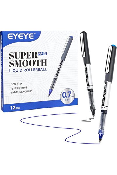Eyeye مجموعة أقلام رولربول سوداء، 12 قلم، برأس دقيق 0.7 مم، سريعة الجفاف