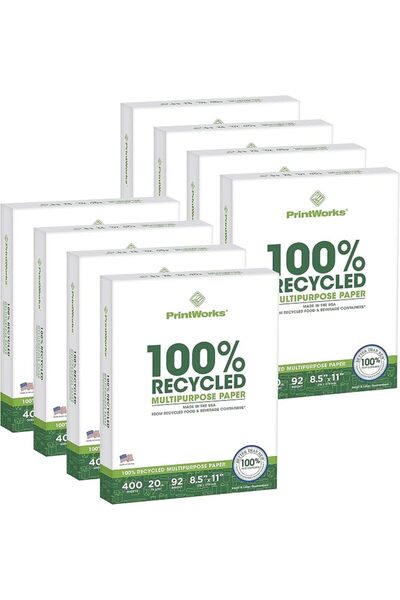 PRINTWORKS 100 Percent Recycled Multipurpose Paper, 20 Pound, 92 Bright, 8.5 ...