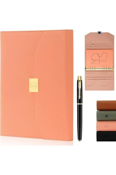 MIAOKe A5 Leather Hardcover Notebook Journal, 6 Hole Loose-Leaf Refillable