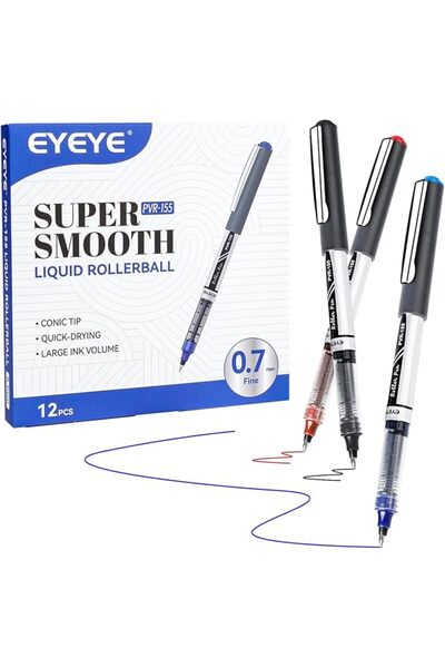 Eyeye مجموعة أقلام رولربول سوداء، 12 قلم، برأس دقيق 0.7 مم، سريعة الجفاف