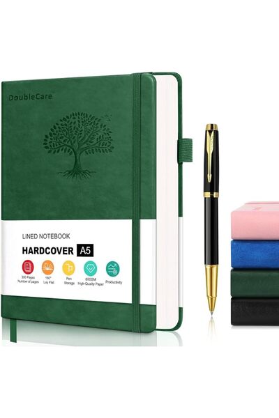 DoubleCare 300 Pages Hardcover Notebook, A5 Leather Thick College Ruled Journ...