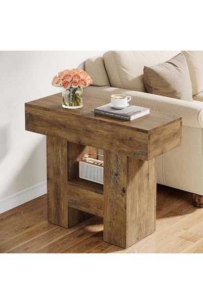 Tribesigns Narrow CoffeeTable, Farmhouse End Side Table with 2-Tier Storage S...