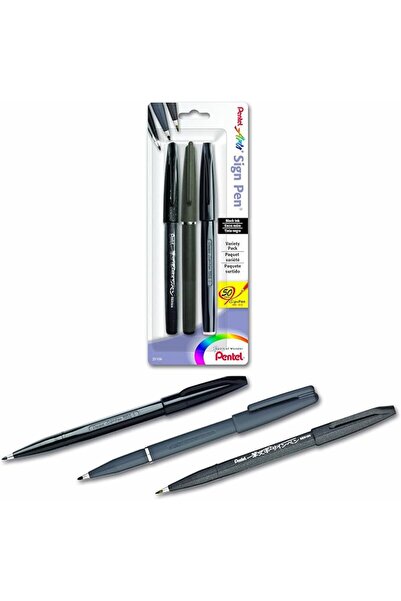 Pentel Arts Sign Pen Assorted Styles 3-PK