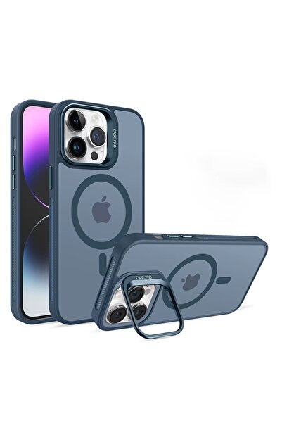 iPhone 15 Pro Max Uyumlu MagSafe Kılıf Mıknatıslı Standlı Darbeye Dayanıklı Mat Şeffaf Arka Kapak Lens Hediyeli