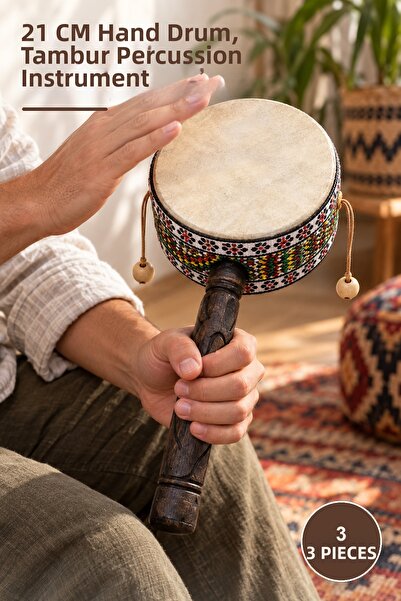 Yenilig 3 bucăți Tamtam din piele – Instrument de percuție portabil de 21 CM,...
