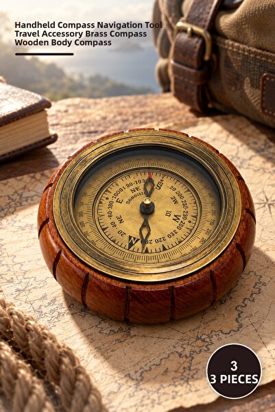 Yenilig 3 Pieces Brass Compass with Wooden Body – Handheld Compass Navigation...