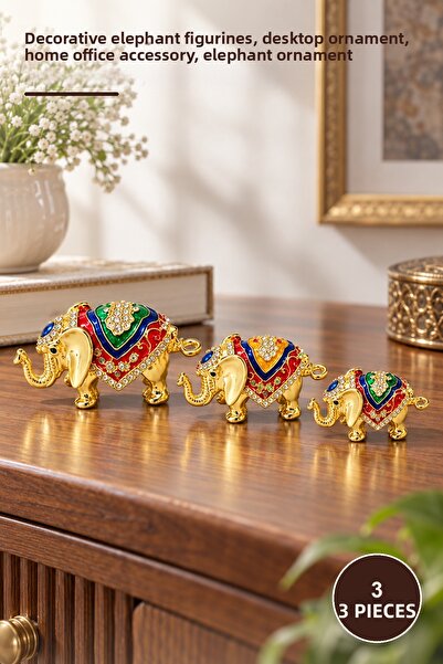 Yenilig 3-Piece Elephant Set with Stones – Decorative Elephant Figurines, Des...