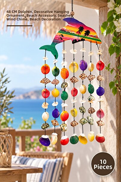 Yenilig 10 Pieces of Seashell Fish Wind Chime – 48 cm Length, Decorative Hang...