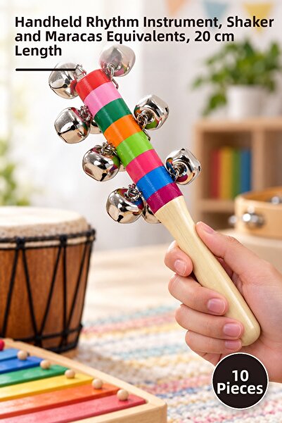 Yenilig 10 wooden maracas with bells – handheld rhythm instrument, equivalent...