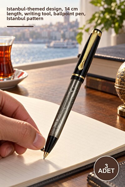 Yenilig 3 Ballpoint Pens – Istanbul Themed Design, 14 cm Length, Writing Supp...