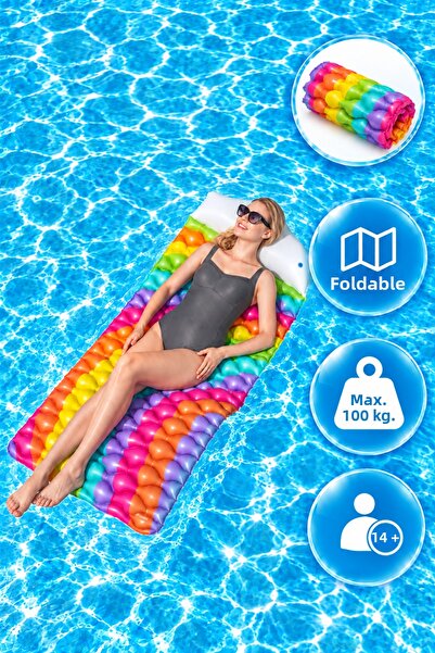 BESTWAY Foldable Rainbow Patterned Inflatable Sea Mat - Swimming Mat - Inflat...