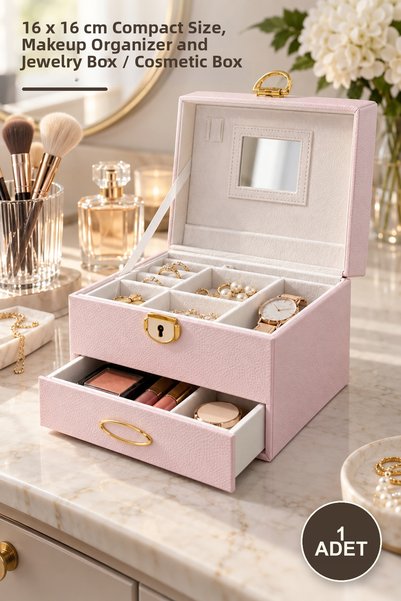 Yenilig 1 Leather Covered Makeup and Jewelry Box – 16 X 16 cm Compact Size, M...