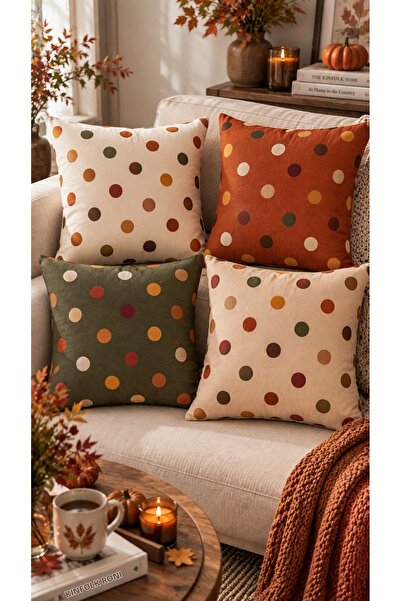 Nari Collections Retro Polka Dot 4-Piece Throw Pillow Cover Set – 43X43 cm Do...