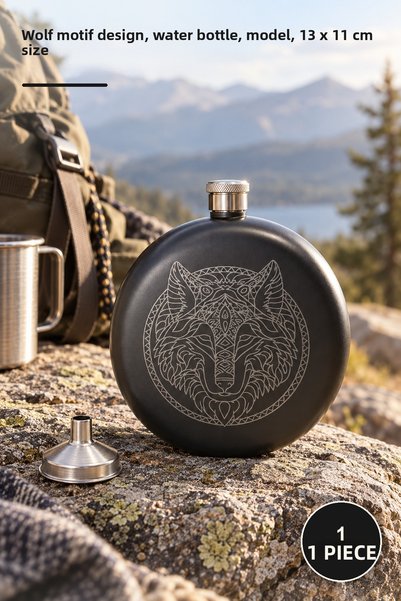 Yenilig 1 Piece Flask with Funnel – Wolf Motif Design, Water Flask, Water Bot...