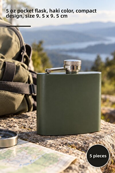 Yenilig 5 Pieces of Water Bottles – 5 oz Pocket Water Bottles, Flask, Khaki C...