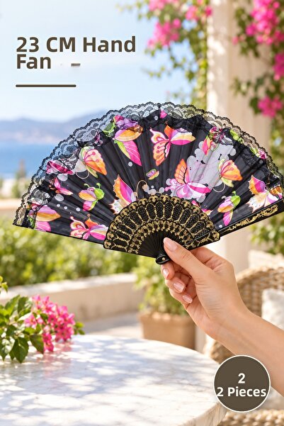 Yenilig 2 Pieces of Plastic Colorful Fans – 23 cm Hand Fan