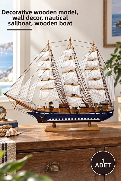 Yenilig 1 Piece Wooden Sailing Ship – Decorative Wooden Model, Wall Decor, Na...