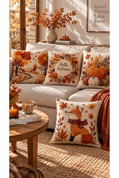 Nari Collections Autumn Tale 4-Piece Throw Pillow Cover Set – 43X43 cm Double...