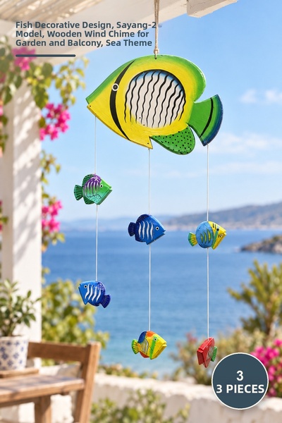 Yenilig 3 Clopoței de vânt din lemn - Design decorativ cu pești, model Sayang...
